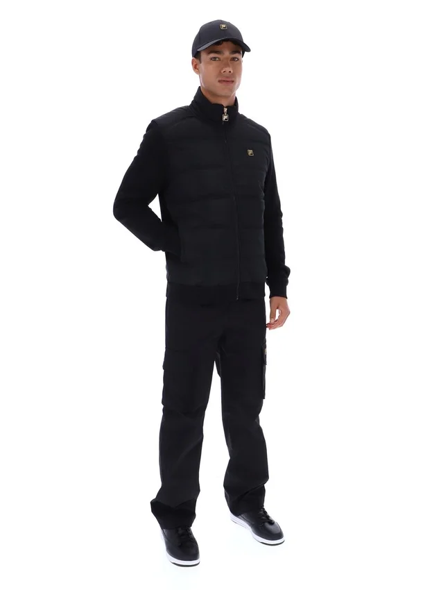 Schwarze, gefütterte Jerry-Jacke mit durchgehendem Reißverschluss