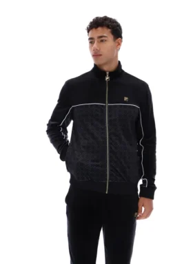 Schwarze Higgans-Veloursjacke mit durchgehendem Reißverschluss