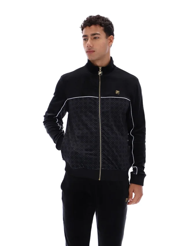 Schwarze Higgans-Veloursjacke mit durchgehendem Reißverschluss