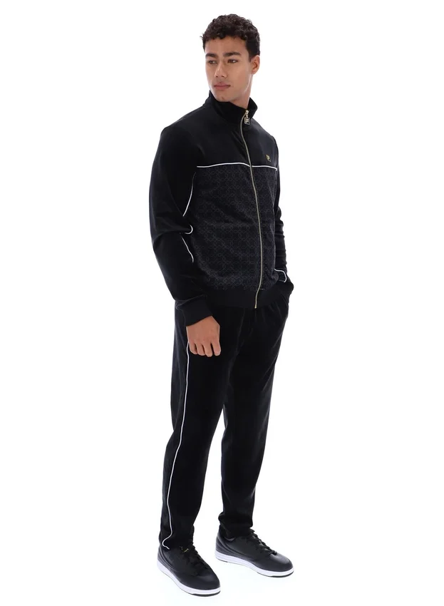 Schwarze Higgans-Veloursjacke mit durchgehendem Reißverschluss