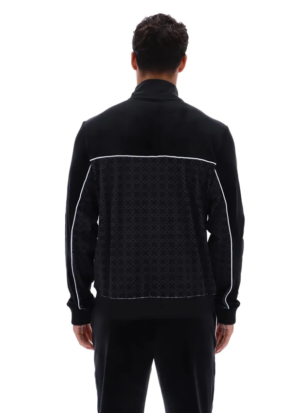 Schwarze Higgans-Veloursjacke mit durchgehendem Reißverschluss