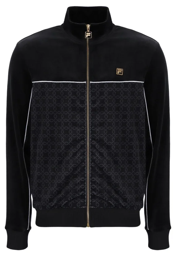 Schwarze Higgans-Veloursjacke mit durchgehendem Reißverschluss
