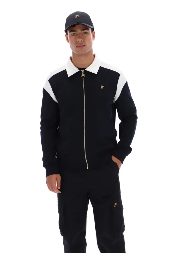 Schwarze Morton-Jacke mit durchgehendem Reißverschluss und Kontrasteinsätzen