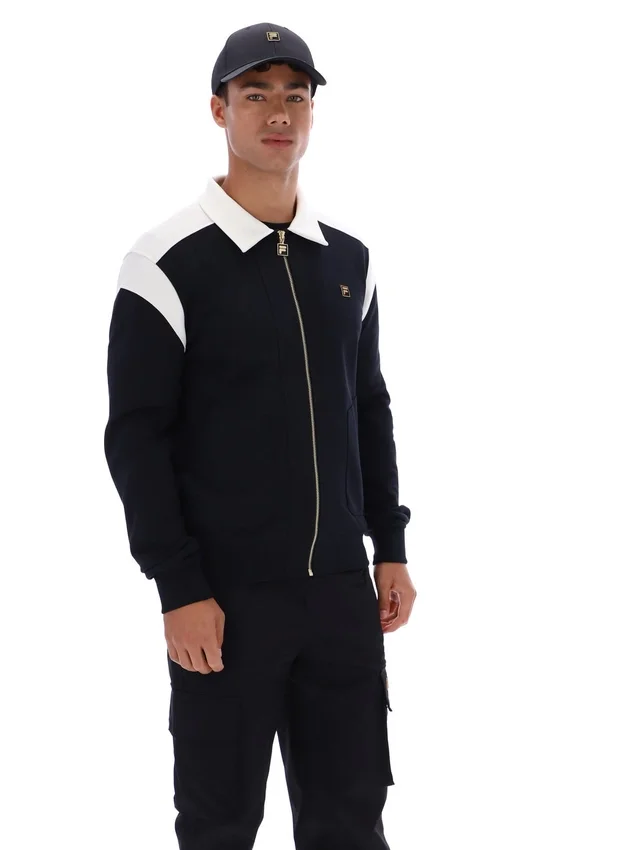 Schwarze Morton-Jacke mit durchgehendem Reißverschluss und Kontrasteinsätzen