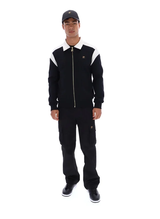 Schwarze Morton-Jacke mit durchgehendem Reißverschluss und Kontrasteinsätzen