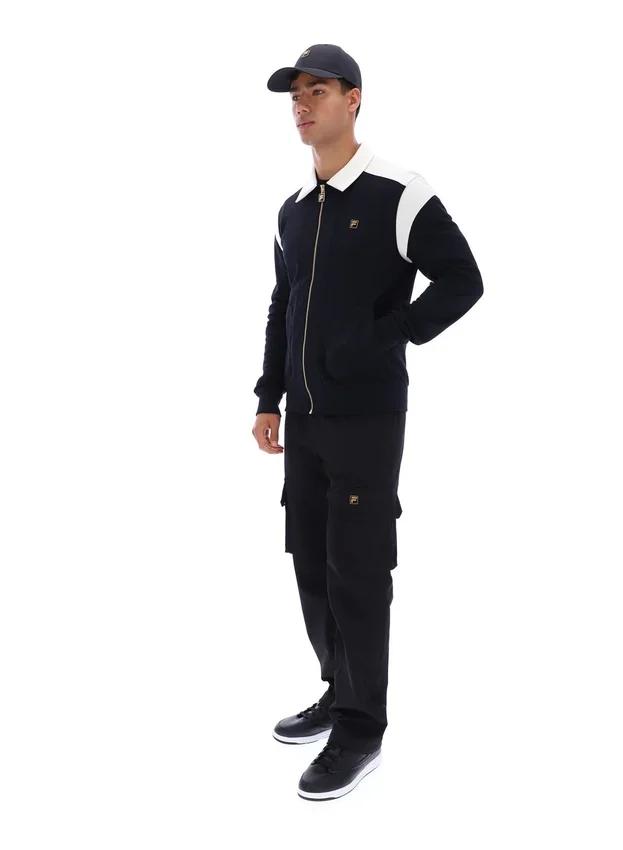 Schwarze Morton-Jacke mit durchgehendem Reißverschluss und Kontrasteinsätzen