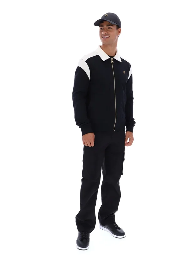 Schwarze Morton-Jacke mit durchgehendem Reißverschluss und Kontrasteinsätzen