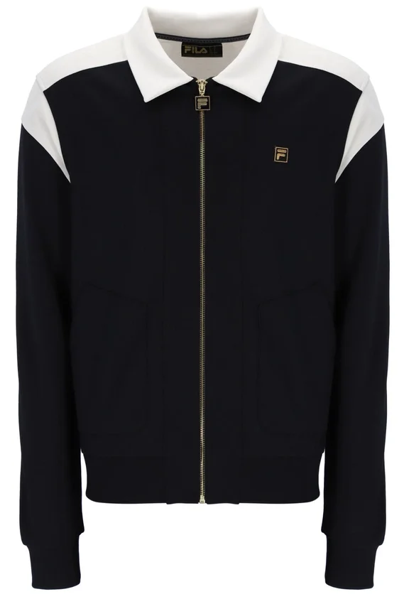 Schwarze Morton-Jacke mit durchgehendem Reißverschluss und Kontrasteinsätzen