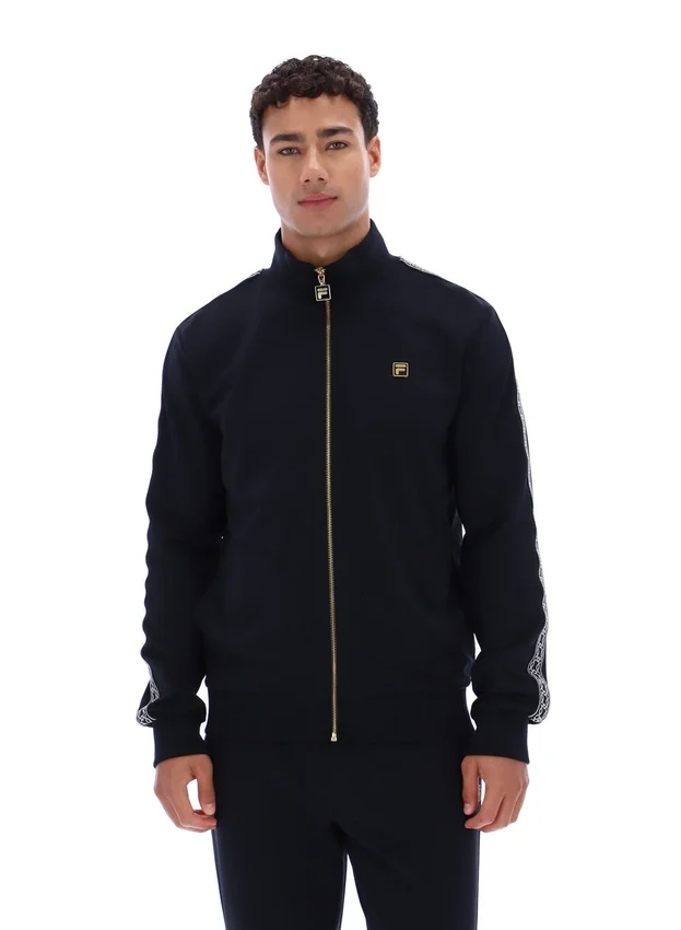 Schwarze „Roman“-Jacke mit durchgehendem Reißverschluss und Banddetails