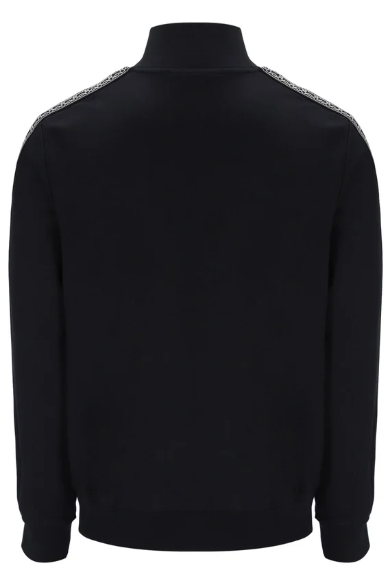 Schwarze „Roman“-Jacke mit durchgehendem Reißverschluss und Banddetails