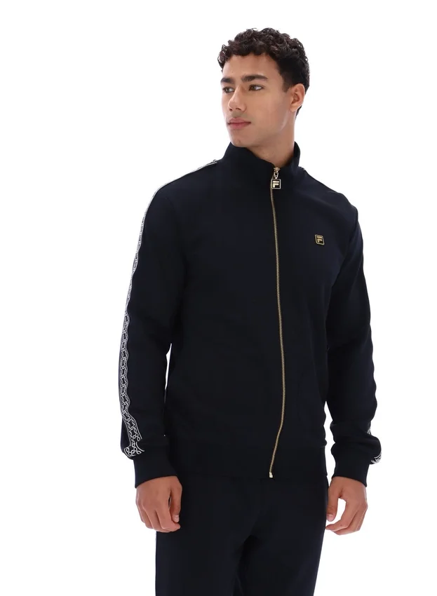 Schwarze „Roman“-Jacke mit durchgehendem Reißverschluss und Banddetails