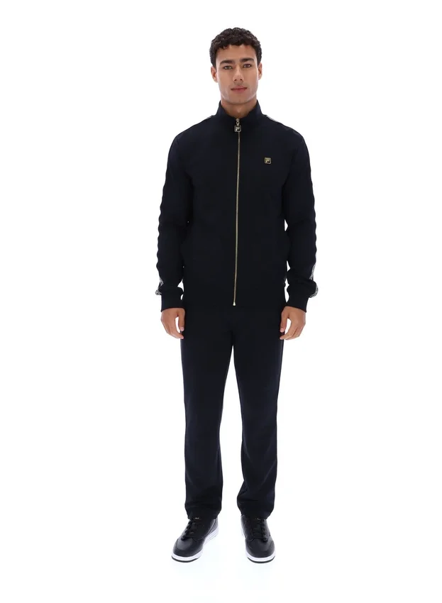Schwarze „Roman“-Jacke mit durchgehendem Reißverschluss und Banddetails