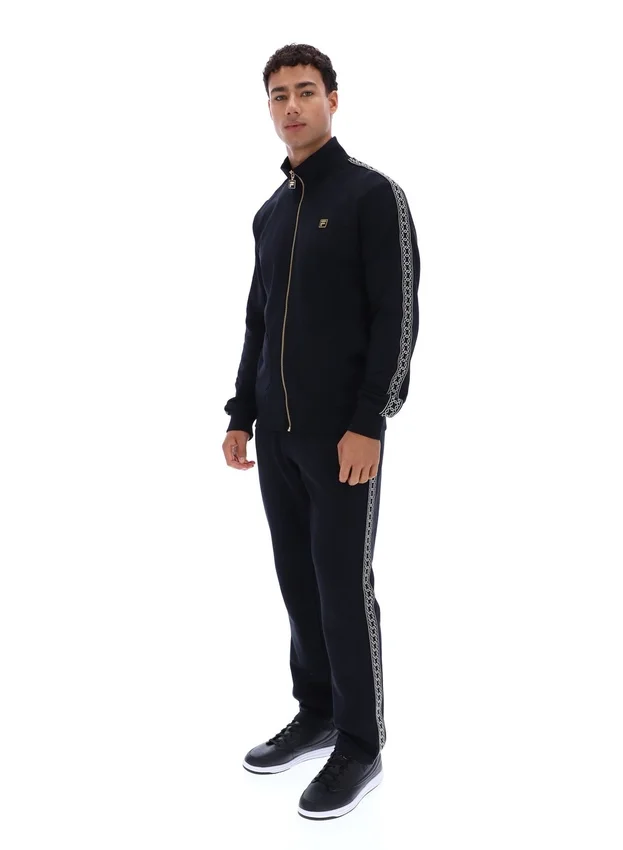 Schwarze „Roman“-Jacke mit durchgehendem Reißverschluss und Banddetails