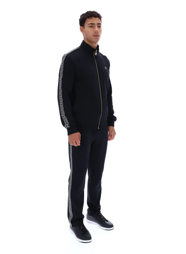 Schwarze „Roman“-Jacke mit durchgehendem Reißverschluss und Banddetails