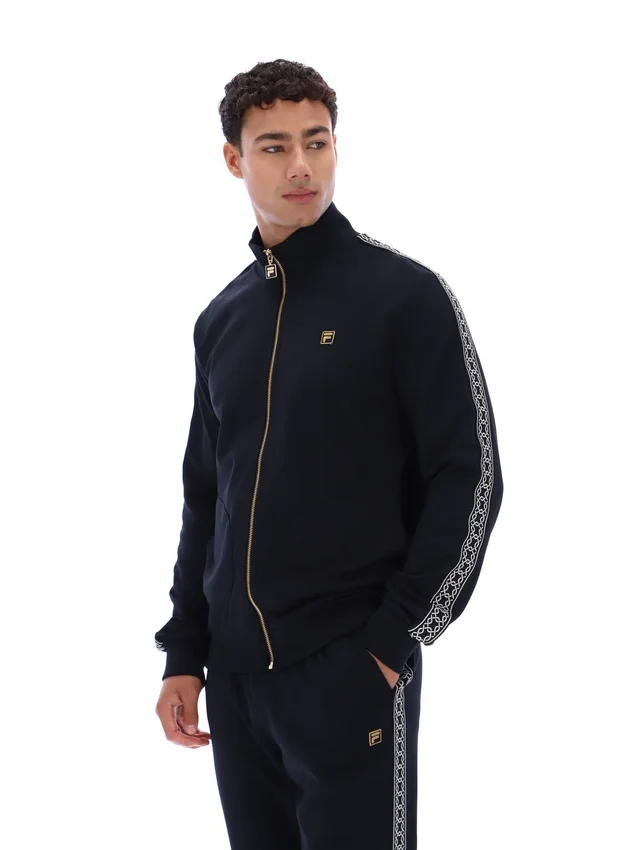 Schwarze „Roman“-Jacke mit durchgehendem Reißverschluss und Banddetails