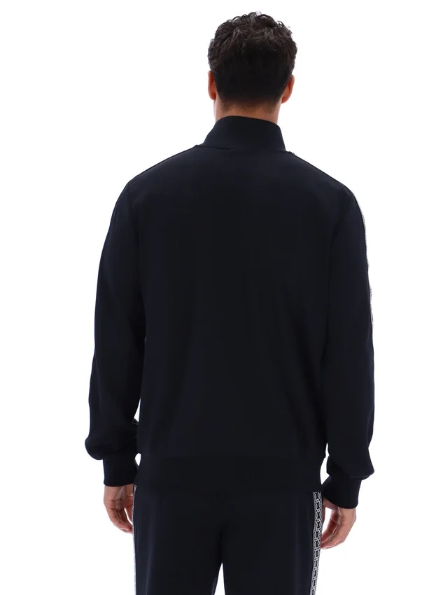 Schwarze „Roman“-Jacke mit durchgehendem Reißverschluss und Banddetails