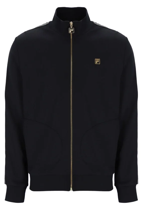Schwarze „Roman“-Jacke mit durchgehendem Reißverschluss und Banddetails