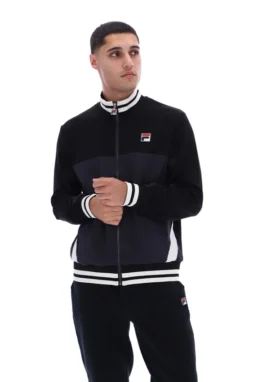 Schwarze „Tie Breaker“-Jacke mit Trichterkragen