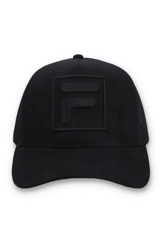 Schwarze Turo Large F-Box Tonal bestickte Wildleder-Kappe mit Mesh-Rückseite