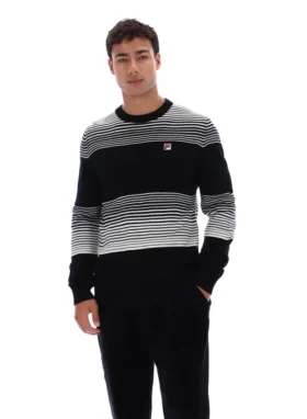 Schwarzer gestreifter Connor-Strickpullover mit Rundhalsausschnitt