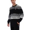 Schwarzer gestreifter Connor-Strickpullover mit Rundhalsausschnitt