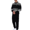 Schwarzer gestreifter Connor-Strickpullover mit Rundhalsausschnitt