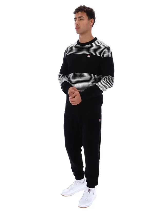 Schwarzer gestreifter Connor-Strickpullover mit Rundhalsausschnitt