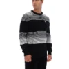 Schwarzer gestreifter Connor-Strickpullover mit Rundhalsausschnitt