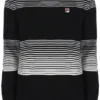 Schwarzer gestreifter Connor-Strickpullover mit Rundhalsausschnitt
