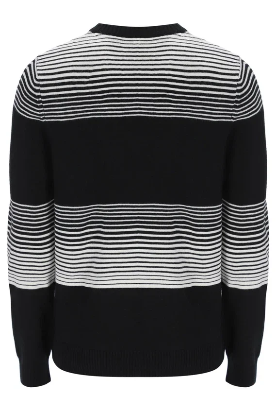Schwarzer gestreifter Connor-Strickpullover mit Rundhalsausschnitt