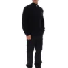 Schwarzer Stevie-Strickpullover mit 1/4-Reißverschluss, Trichterkragen und strukturierter Optik