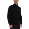 Schwarzer Stevie-Strickpullover mit 1/4-Reißverschluss, Trichterkragen und strukturierter Optik