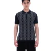 Schwarzes Castello-Polohemd aus Jacquard-Strick mit Reißverschluss