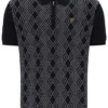 Schwarzes Castello-Polohemd aus Jacquard-Strick mit Reißverschluss