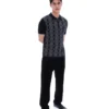Schwarzes Castello-Polohemd aus Jacquard-Strick mit Reißverschluss