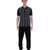 Schwarzes Castello-Polohemd aus Jacquard-Strick mit Reißverschluss