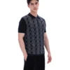 Schwarzes Castello-Polohemd aus Jacquard-Strick mit Reißverschluss