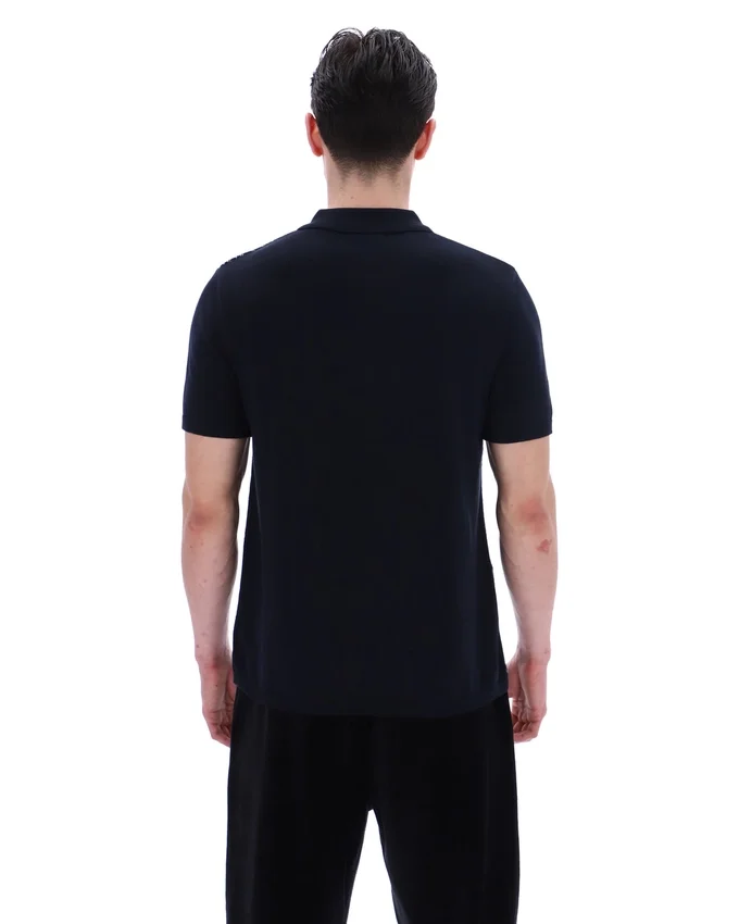 Schwarzes Castello-Polohemd aus Jacquard-Strick mit Reißverschluss