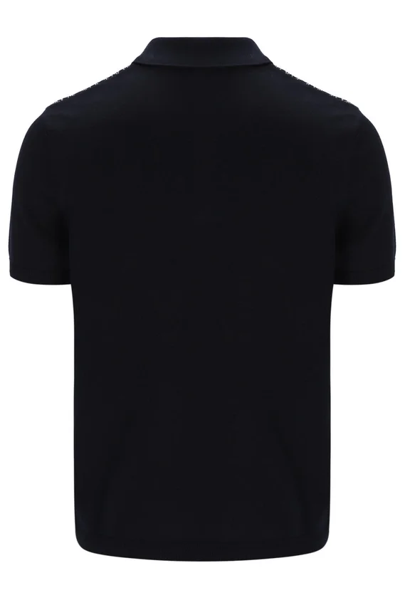 Schwarzes Castello-Polohemd aus Jacquard-Strick mit Reißverschluss