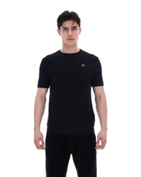 Schwarzes „Don“ T-Shirt aus strukturiertem Strick