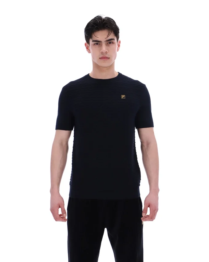 Schwarzes „Don“ T-Shirt aus strukturiertem Strick