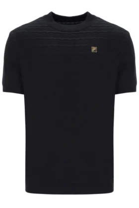 Schwarzes „Don“ T-Shirt aus strukturiertem Strick