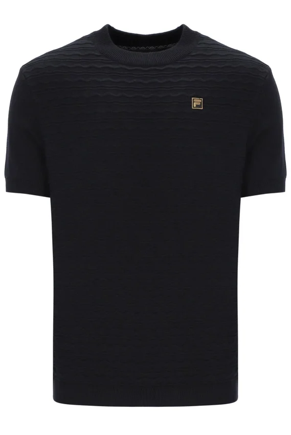 Schwarzes „Don“ T-Shirt aus strukturiertem Strick