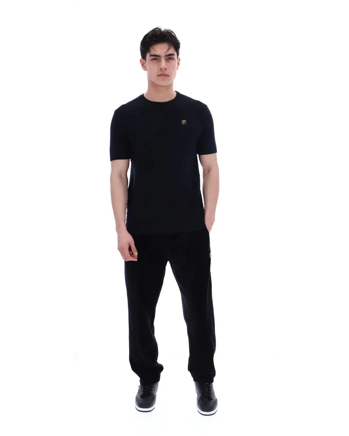 Schwarzes „Don“ T-Shirt aus strukturiertem Strick