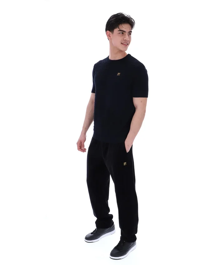 Schwarzes „Don“ T-Shirt aus strukturiertem Strick