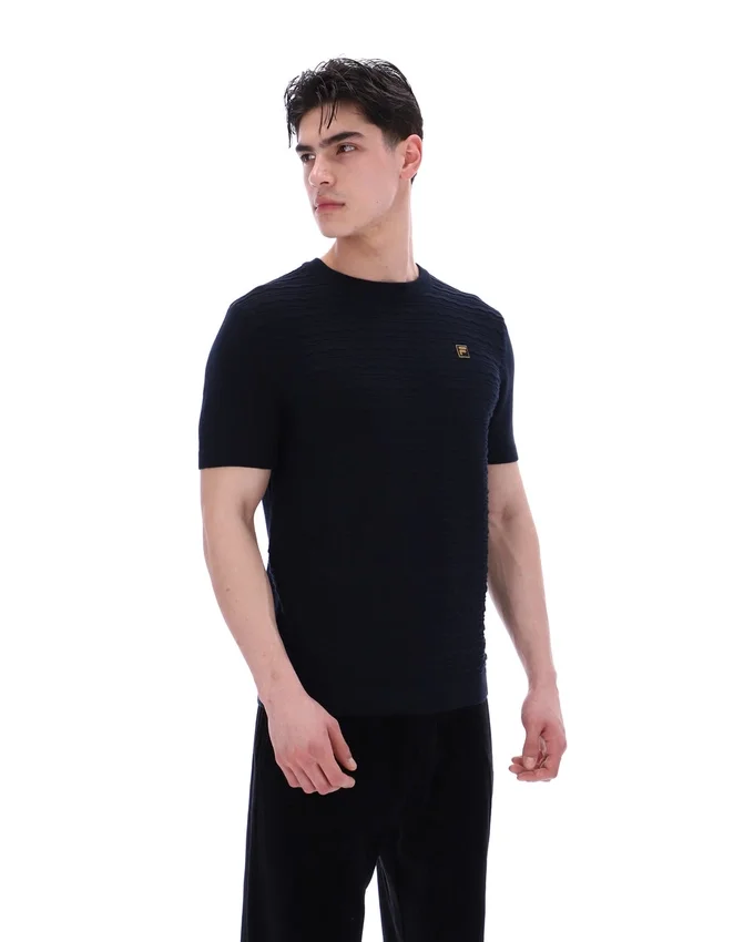 Schwarzes „Don“ T-Shirt aus strukturiertem Strick
