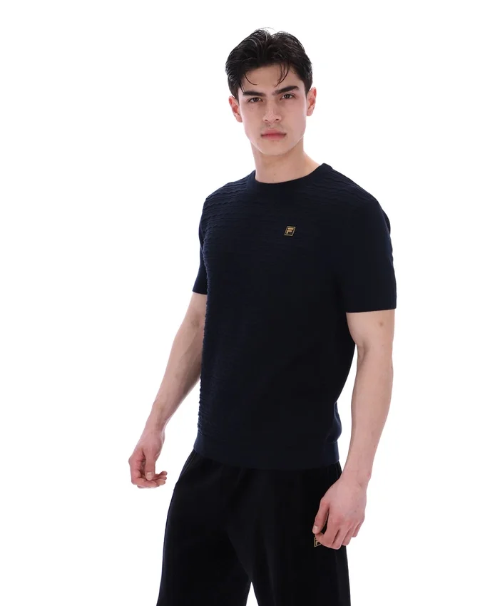 Schwarzes „Don“ T-Shirt aus strukturiertem Strick