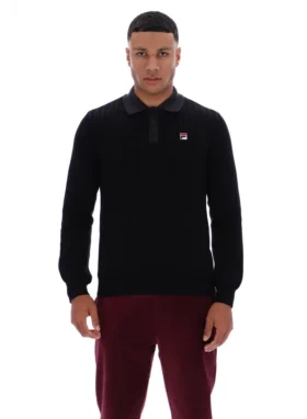 Schwarzes gestreiftes Strick-Polohemd „Kobe“