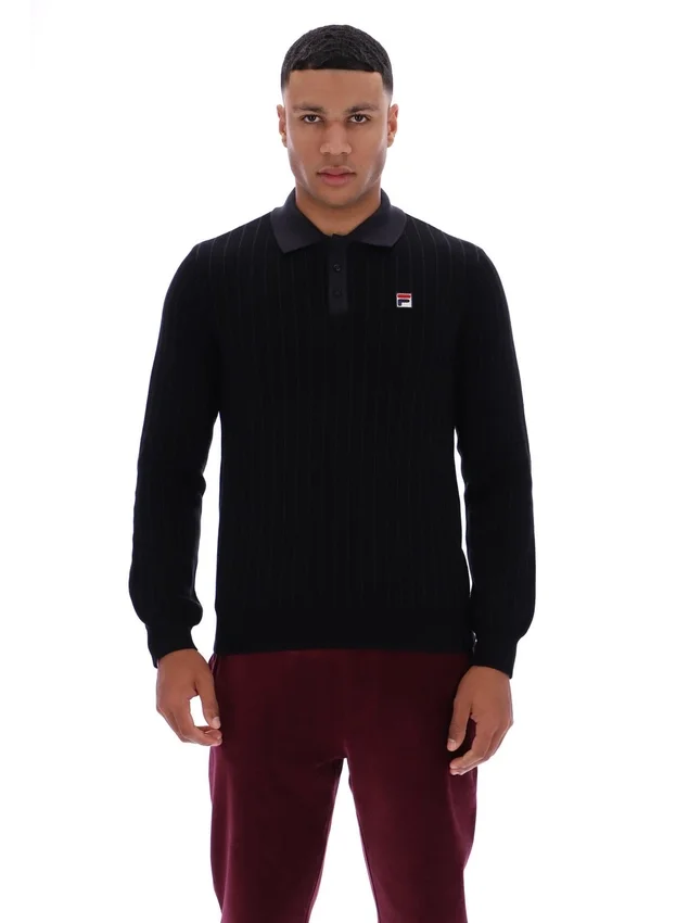 Schwarzes gestreiftes Strick-Polohemd „Kobe“