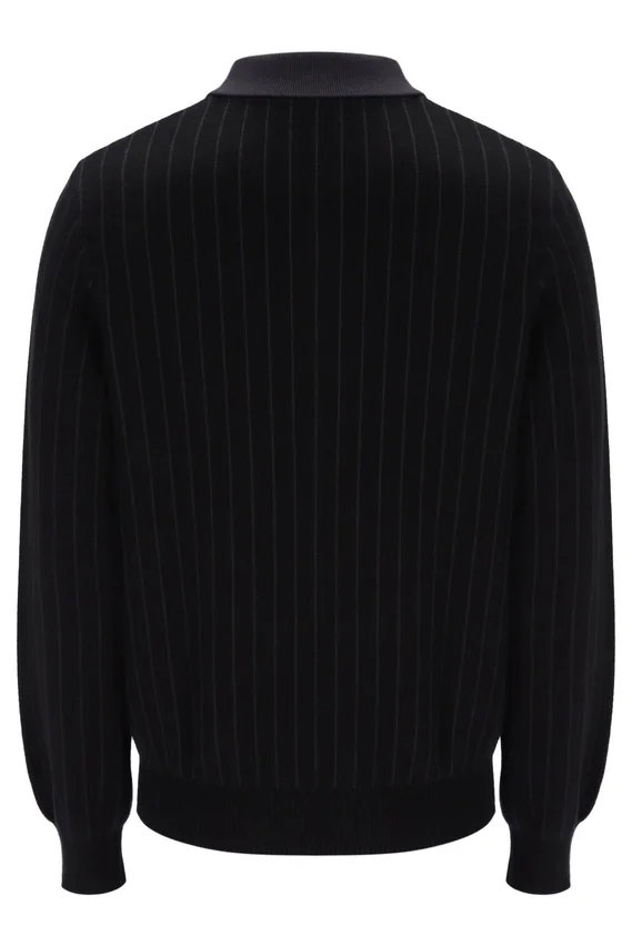 Schwarzes gestreiftes Strick-Polohemd „Kobe“